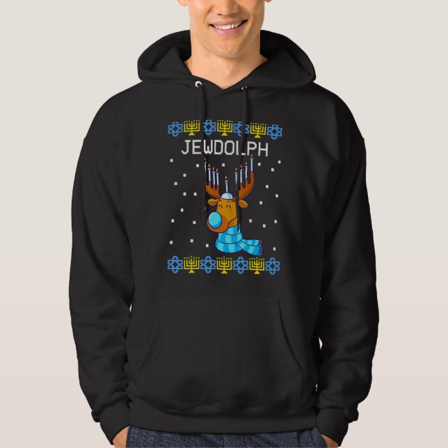 Moletom Jewdolph Ugly Hanukkah Sweater Reindeer Menorah Ch (Frente)