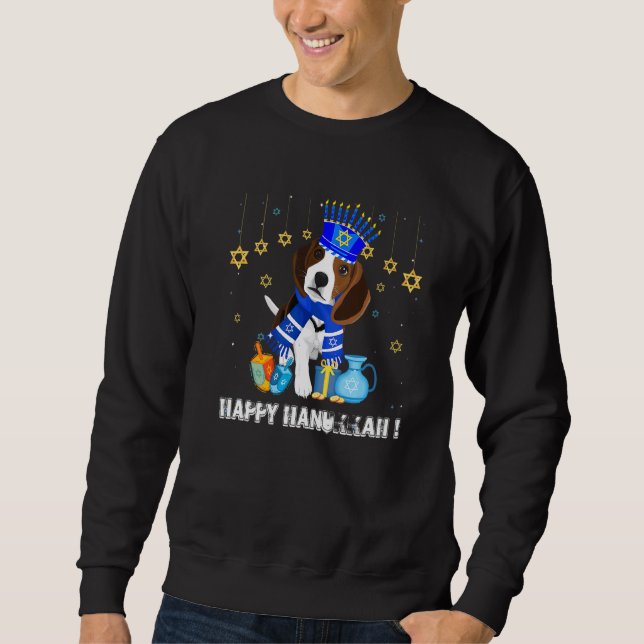 Moletom Jewle Beagle Dog Menorah Hat Happy Chanukah Hanuk (Frente)