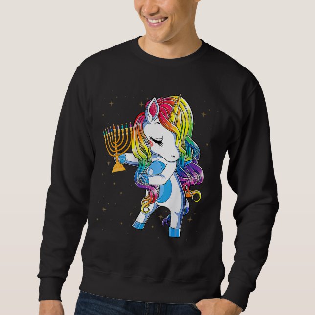 Moletom Jewnicorn   Hanukkah Unicorn   Girl Women Pajamas (Frente)