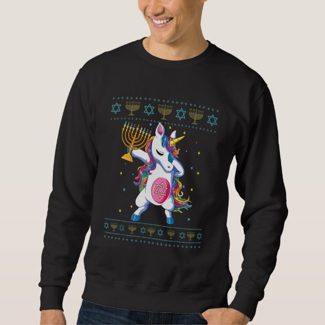 Moletom Jewnicorn Hanukkah Unicorn Ugly Christmas Pjs (Frente)