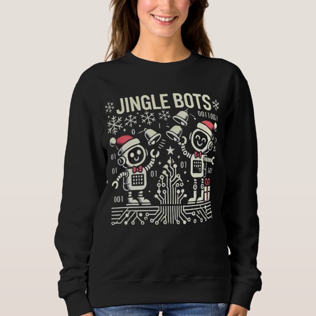 Moletom Jingle Bots Festivos Holiday Robots com Santa Hats (Frente)