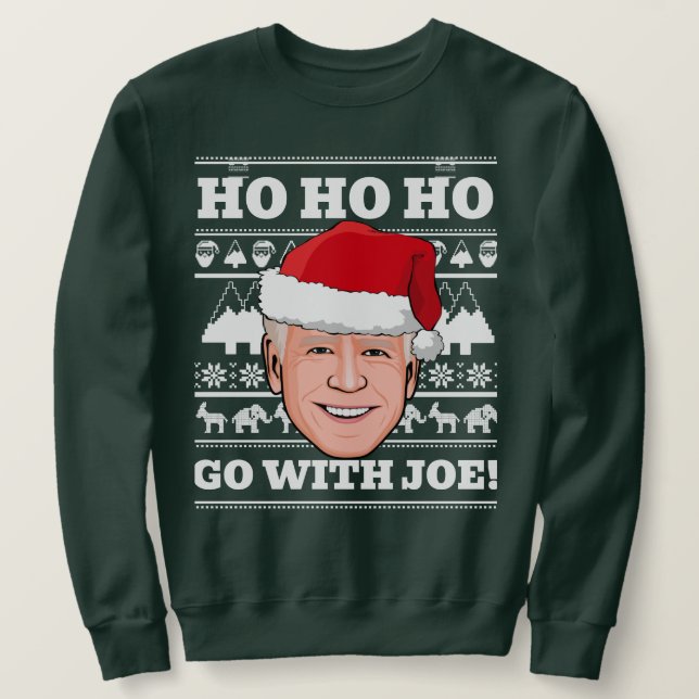 Moletom Joe Biden Ugly Christmas Sweater Vá com Joe (Frente do Design)