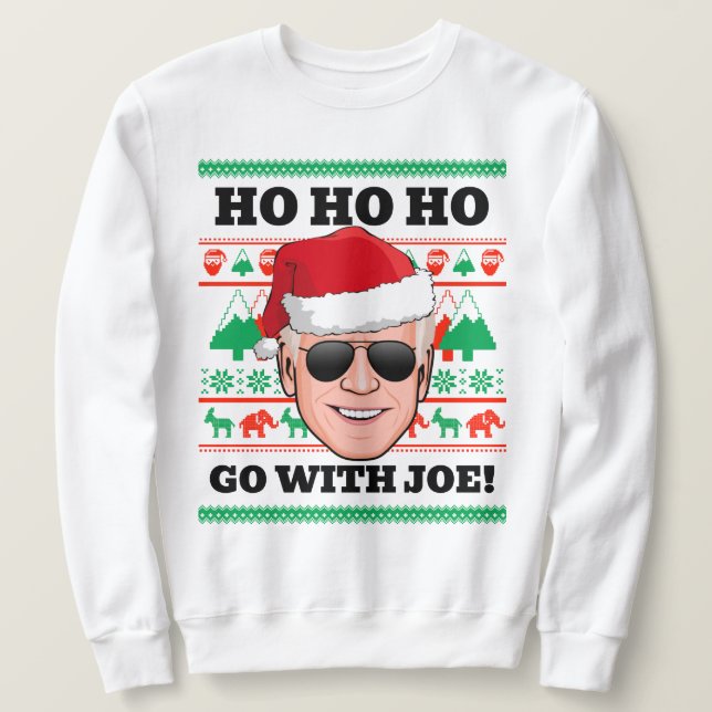 Moletom Joe Biden Ugly Christmas Sweater Vá com Joe (Frente do Design)
