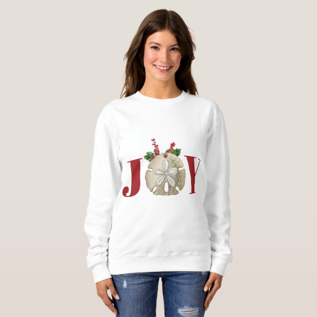Moletom Joy Christmas Sand Dollar Holly Berries Coastal (Frente Completa)