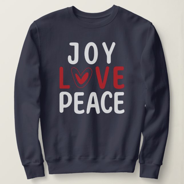 Moletom JOY LOVE PAZ Camisola Cristã Vermelha do Coração (Frente do Design)