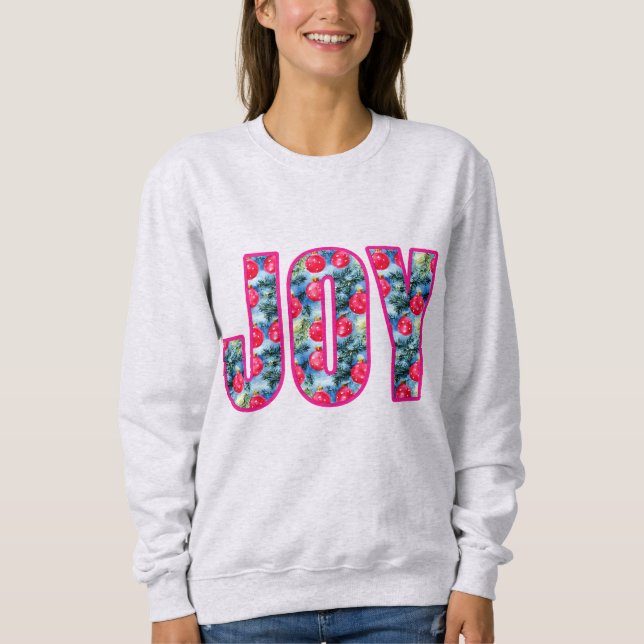 Moletom JOY Word Art em Fuchsia Rosa e Teal Verde (Frente)