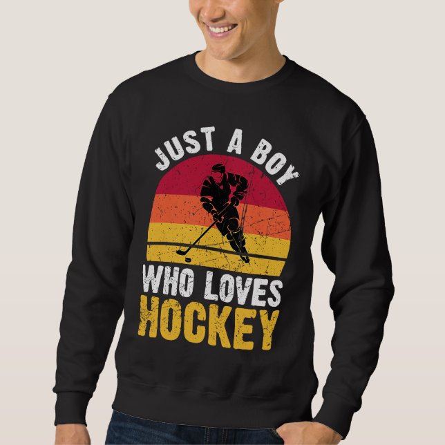 Moletom Just A Boy Who Loves Hockey Funny Ice Hockey Frisb (Frente)