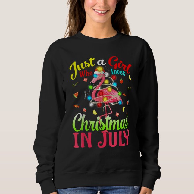 Moletom Just A Girl Who Loves Christmas In July Flamingo (Frente)