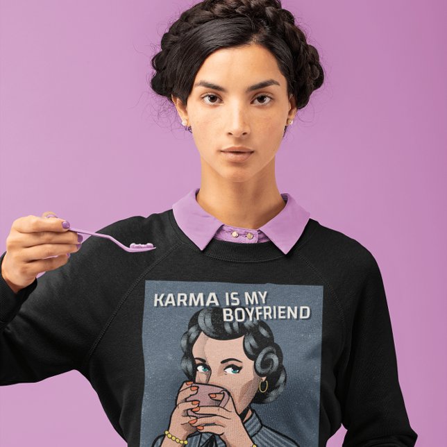 MOLETOM KARMA & COFFEE RETRO WOMAN ENGRAÇADO T-SHIRT (Criador carregado)