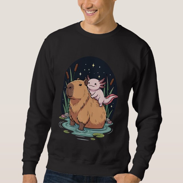 Moletom Kawaii Axolotl Riding Capybara Starry Nights Outdo (Frente)