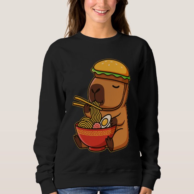 Moletom Kawaii Capybara with Burger Hat Eating Japanese Ra (Frente)