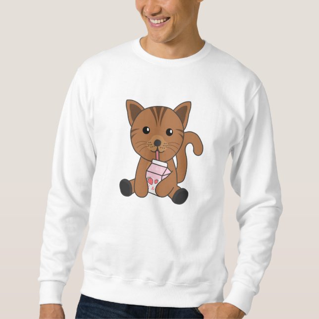 Moletom Kawaii Cat Retro Japonês Morango Leite (Frente)