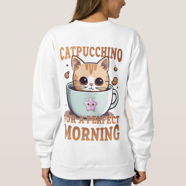 Moletom Kawaii Catpuccino para uma manhã perfeita (Verso)