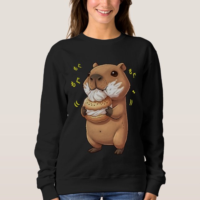 Moletom Kawaii Chibi Capybara Munching Happily Funny Water (Frente)