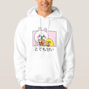 Moletom Kawaii coelho anime fofo e pato bebendo bolha t