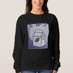 Moletom Kawaii Cow Retro Japan Bluberry milk