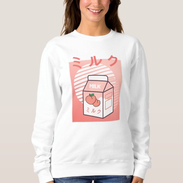 Moletom Kawaii Cow Retro Japonês Peach milk (Frente)