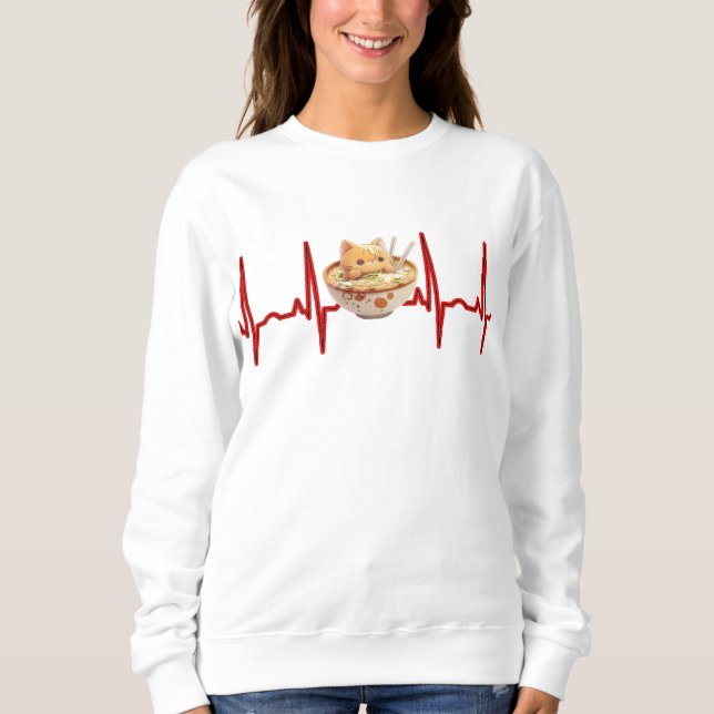 Moletom Kawaii Cute Kitten Ramen EKG Heartbeat Otaku Anime (Frente)