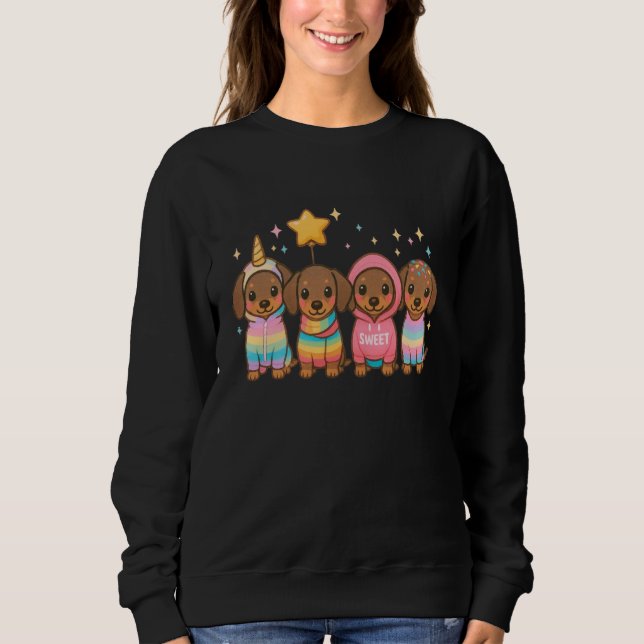 Moletom Kawaii Dachshund Puppy Squad Pastel Rainbow Cute C (Frente)