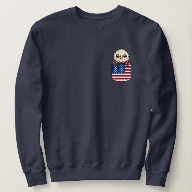 Moletom Kawaii Eagle American Flag Pocket (Frente do Design)