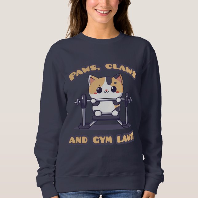 Moletom Kawaii Gym Cat Sweatshirt - Cute Workout Gatinho (Frente)