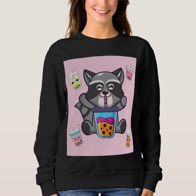 Moletom Kawaii Raccoon Bubble Boba Milk Tea Japonês Aesth (Frente)