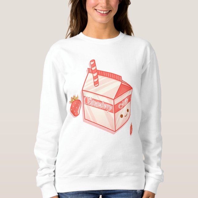 Moletom Kawaii Strawberry Milk Carton - Cute Aesthetic Art (Frente)