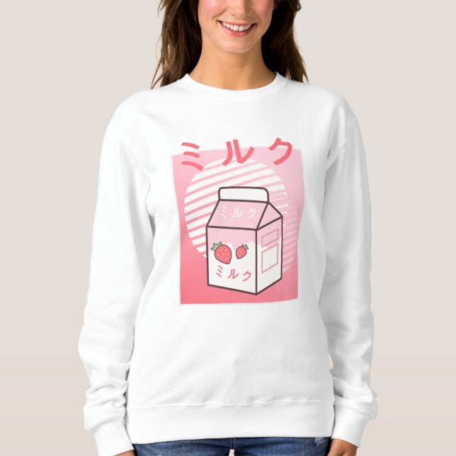 Moletom Kawaii - Vaca Retro Japonês - Milkshake De Morango (Frente)
