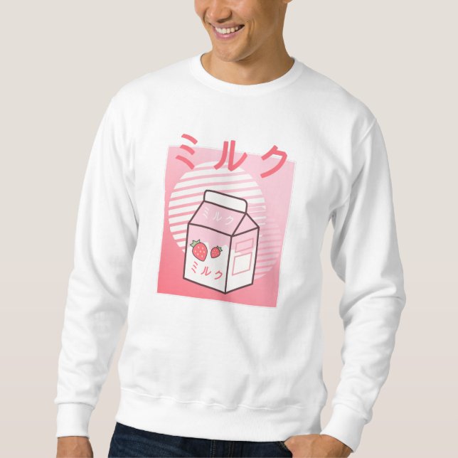 Moletom Kawaii - Vaca Retro Japonês - Milkshake De Morango (Frente)