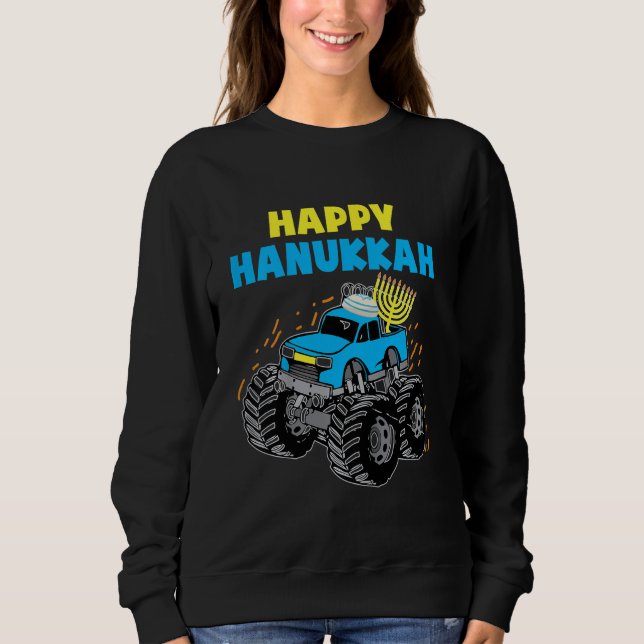 Moletom Kids Happy Hanukkah Monster Truck Jew Kids Toddler (Frente)