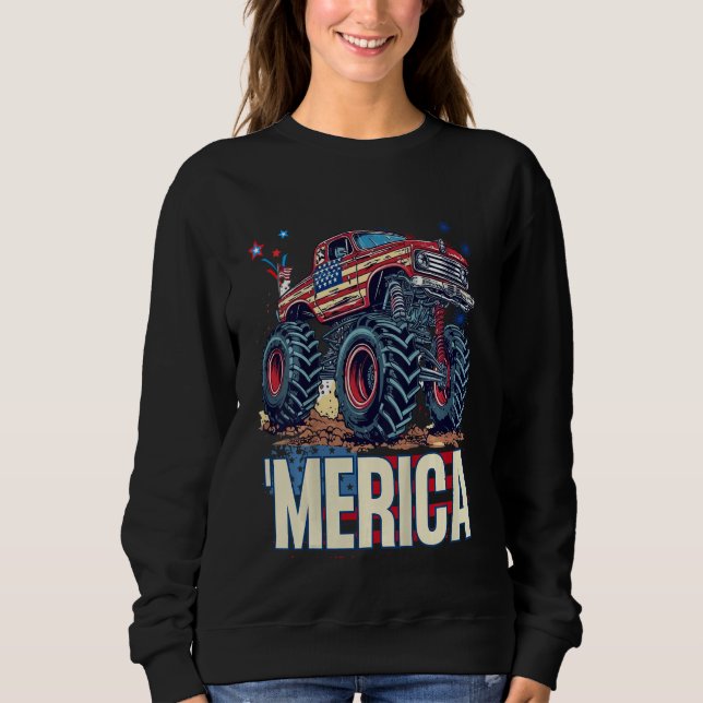 Moletom Kids Kid Monster Truck Merica Patriotic American F (Frente)