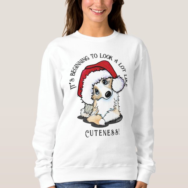 Moletom KiniArt Aussie Shepherd Puppy Christmas Sweatshirt (Frente)