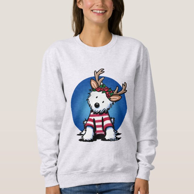 Moletom KiniArt Westie Reindeer Sweatshirt de Natal (Frente)