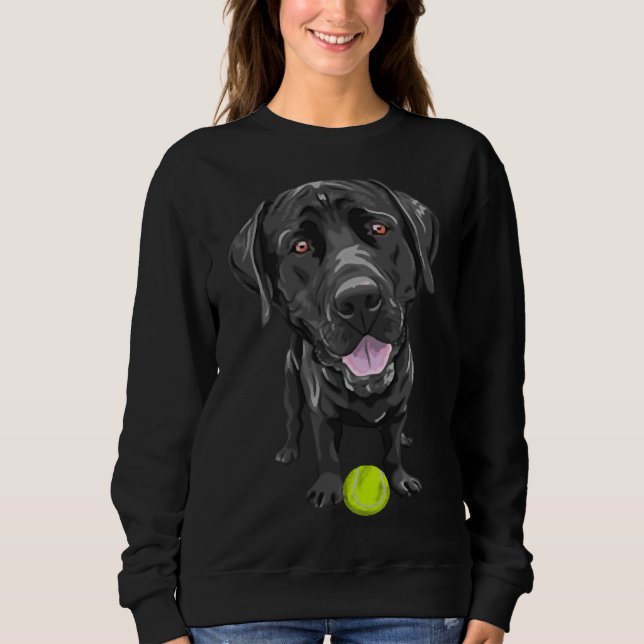 Moletom Labrador Preto Com Escopa De Bola De Tênis (Frente)