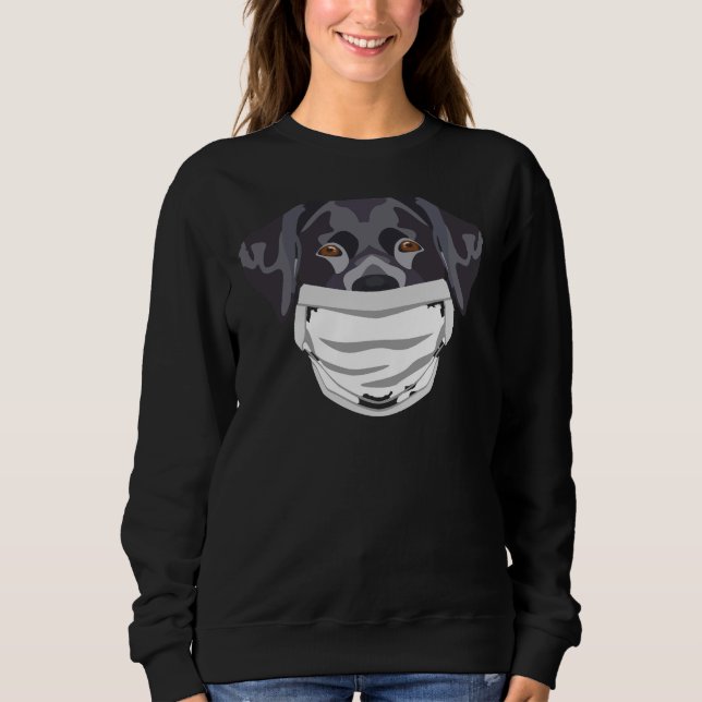 Moletom Labrador Preto Vestindo Uma Máscara De Rosto (Frente)