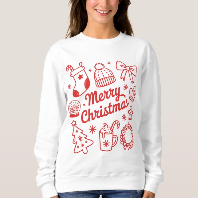 Moletom Laço de árvore de doodles de Natal alegre Coquette (Frente)