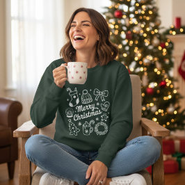 Moletom Laço de árvore de doodles de Natal alegre Coquette