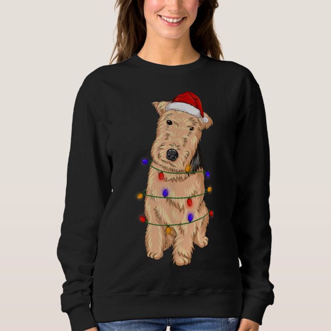 Moletom Lakeland Terrier Cachorro Vestindo Luzes de Natal (Frente)