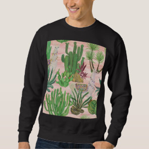 Moletom Lamas de aquarelas e cactos.