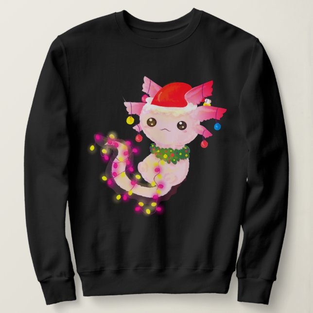 Moletom Lâmpadas de Natal com Axolotl cor-de-rosa (Frente do Design)