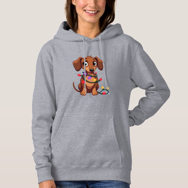 Moletom Lâmpadas de Natal de Dachshund (3) (Frente)