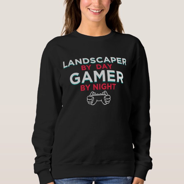 Moletom Landscaper By Day Gamer By Night  Landscaping Humo (Frente)