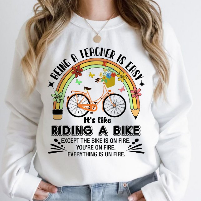 Moletom lápis arco-íris Apreciação do professor, professor (Being A Teacher is Easy, It's Like Riding A Bike sweatshirt, personalized teacher sweatshirt, )