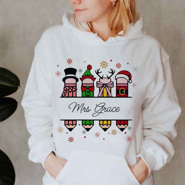 Moletom Lápis personalizado de nome do professor, presente (Personalized Teacher Name hoodie,Christian Christmas hoodie,Christmas hoodie,teacher gift )