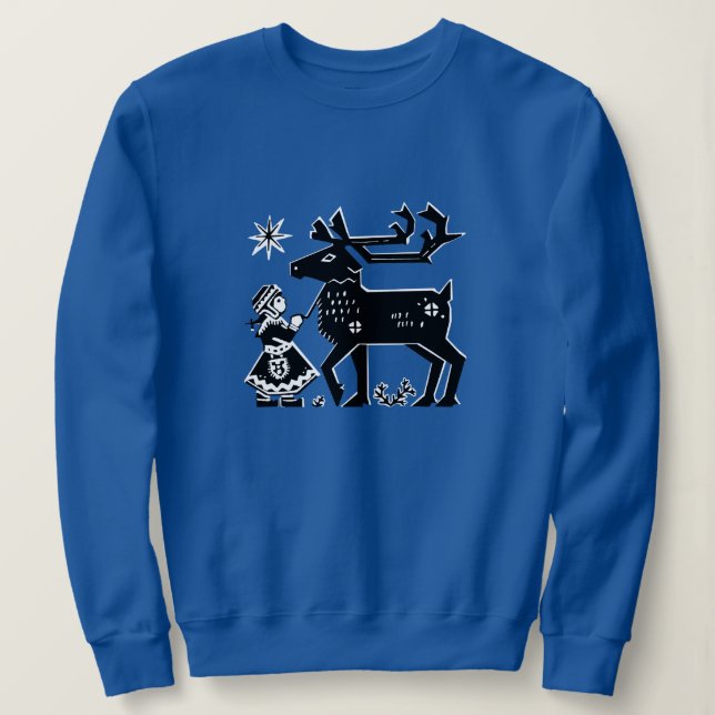 Moletom Lapland Girl segura Reindeer Sweatshirt (Frente do Design)