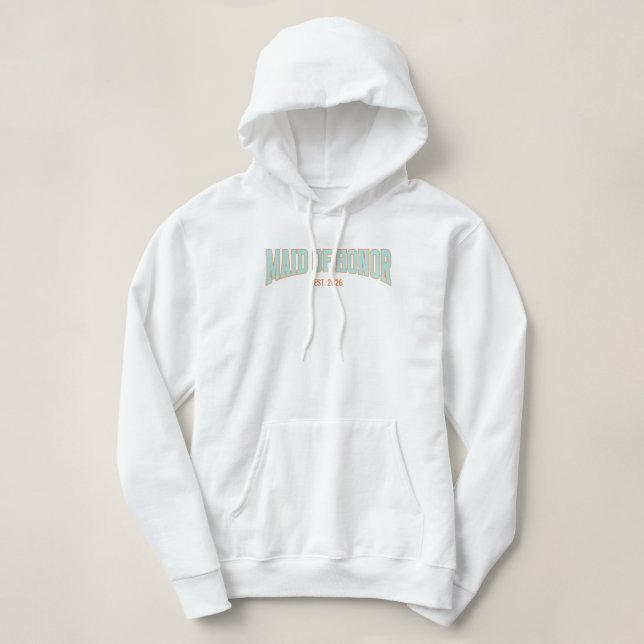 Moletom Laranja + Azul-menta Brilho Falso Varsity DAMA DE  (Frente do Design)