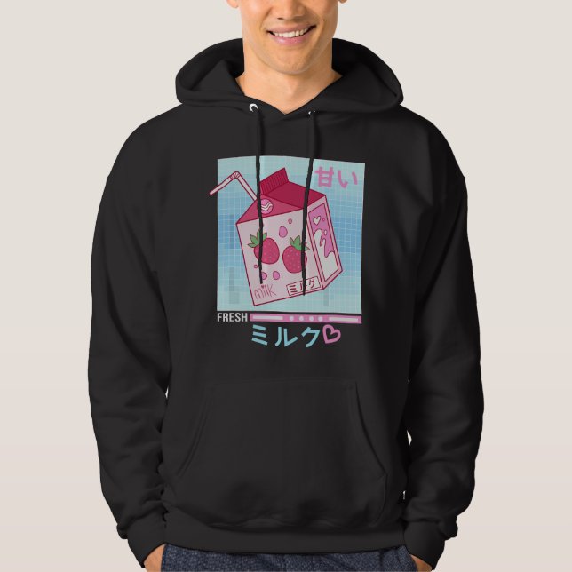 Moletom Leite de Morango Japonês Kawaii Kanji Vaporwave Ot (Frente)