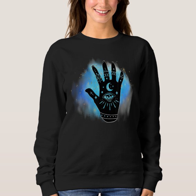 Moletom Leitura da Mão Design Celestial Astrologia Lua Olh (Frente)