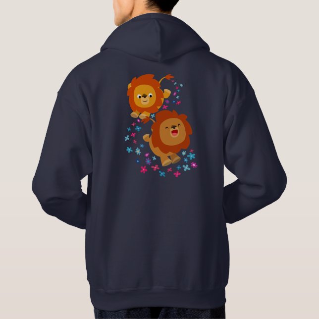Moletom Leões De Cartoon Bonitos No Jardim Hoodie (Trás) (Verso)