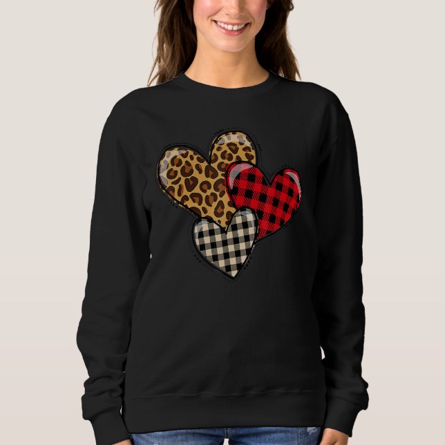 Moletom Leopard and Plaid Print Heart Valentine Love Like  (Frente)